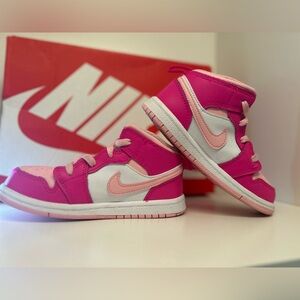 NIKE Jordan 1 Mid White/Fierce Pink -Size 10(PS)
